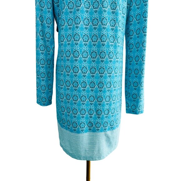 Cabana Life Talbots M Aqua & Blue Patterned Hooded Long-Sleeve Vacation Dress - Picture 9 of 16